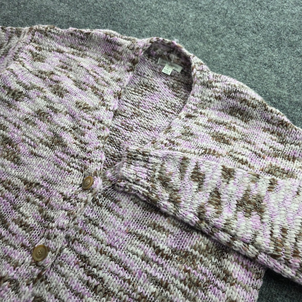 John Paul Richard Cardigan Sweater Chunky Space Dye Knit V-Neck L Purple Womens